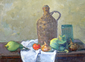 Натюрморт с оплетенной бутылью. 1930-е